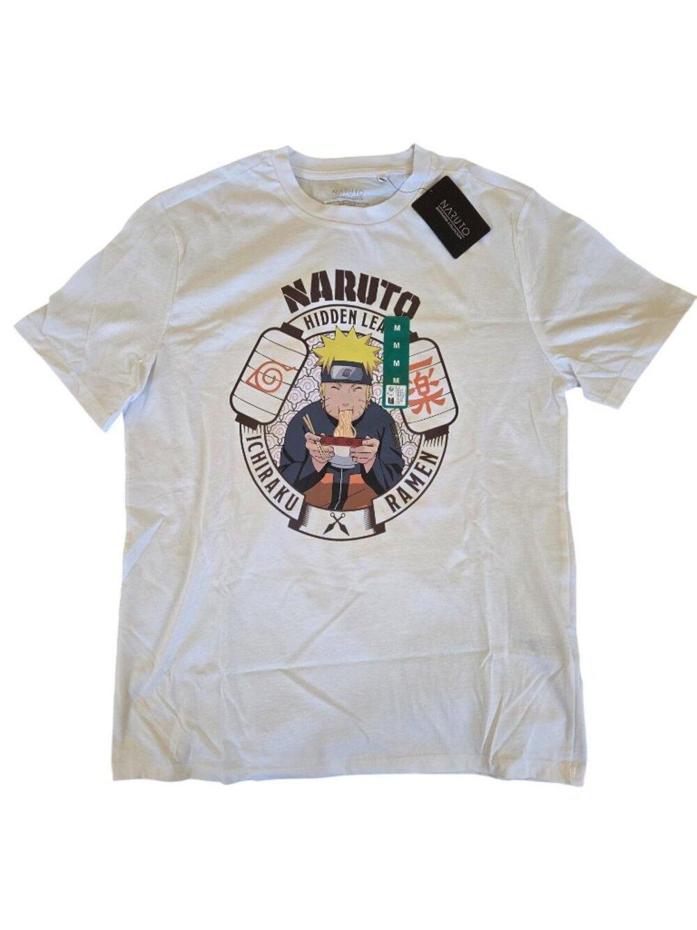 Graphic Tee Naruto Hidden Leaf Ichiraku Ramen White T-Shirt Medium Anime NWT